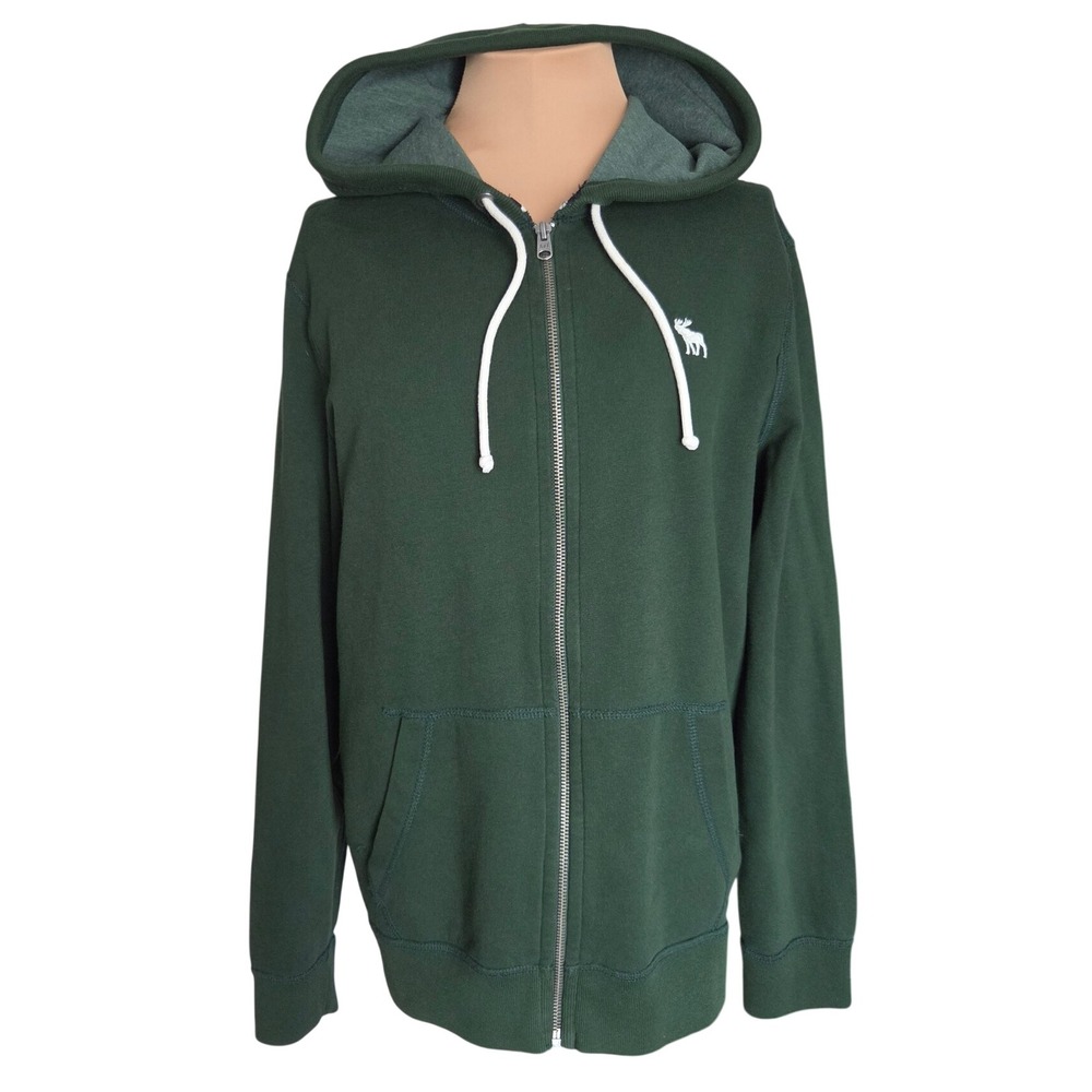 Abercrombie & Fitch Mens Small Green Full Zip Hoodie Moose Logo Sweatshirt